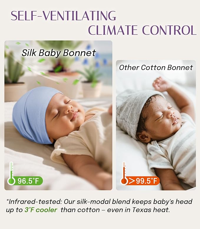 OLESILK Silk Baby Bonnet for 0-6 Months - 100% Mulberry Silk Toddler Hair Bonnet, Adjustable Night Cap for Sleeping
