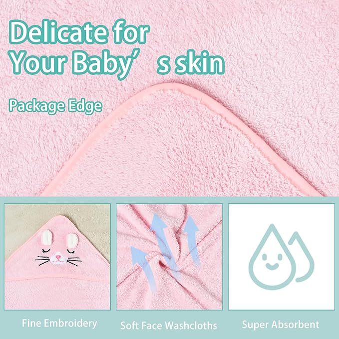 2Pcs Baby Hooded Towel,31 * 31 in Toddler Bath Towels Set for Newborn Babies,Toallas de Baño para Bebe,Organic Infant Kids Boy Essentials1-3