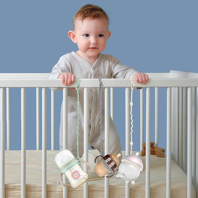 RTMOK (4Pcs) Sippy Cup Strap Keep Bottles and Sippy Cups Off The Floor, Sippy Cup Holder Strap Suitable for High Chairs, Strollers and Water Bottles- Dishwasher Safe