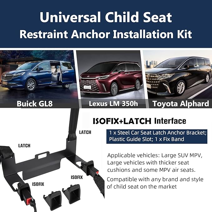ISOFIX Universal Car Seat Mount Bracket, Child Safety Car Seat Latch Anchor Kit, Steel Seat Latch Interface Bracket for SUVs, MPVs, and Off-Road Vehicles, 330*145*104/110mm