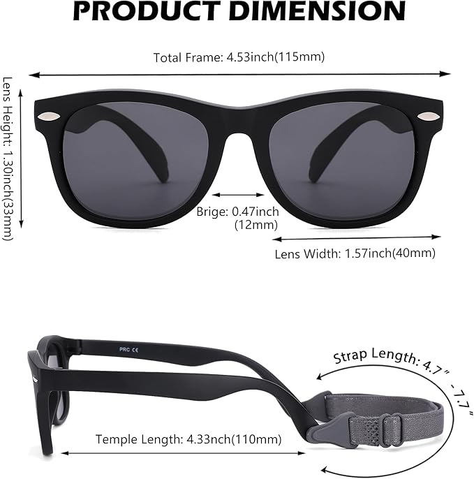 Polarized Baby Sunglasses with Strap - Unbreakable Flexible Infant Sunglasses for Toddlers Age 0-24 Months