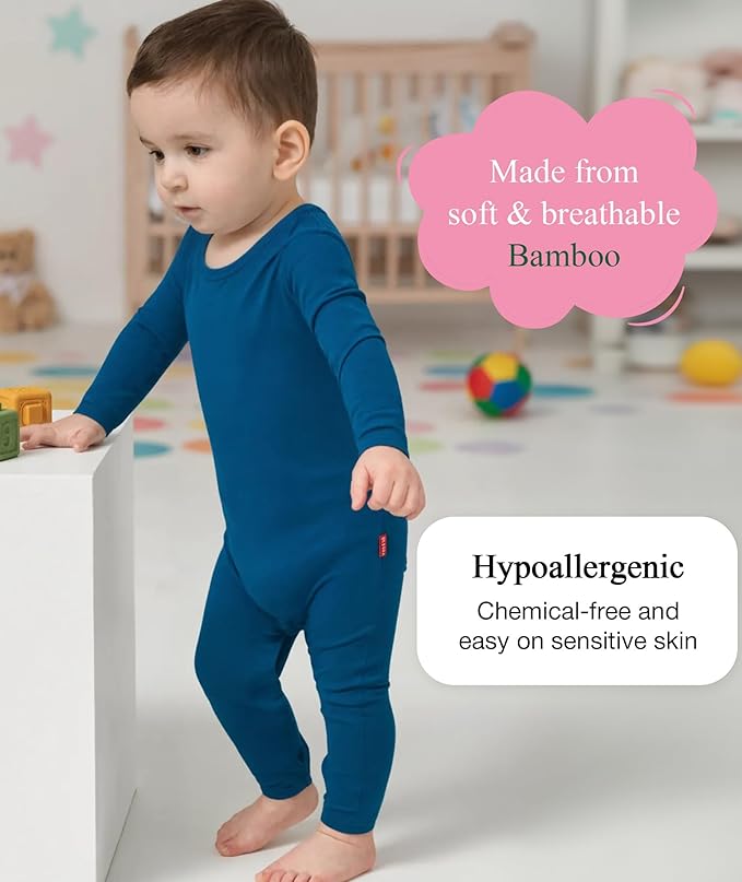 Baby Boy and Girl Romper Long Sleeve Jumpsuit One-Piece Footless Pajamas, Viscose Made from Bamboo