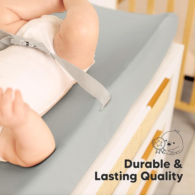 2-Pack Baby Changing Pad Cover for Girl, Boy - 32x16 Soft Viscose Derived from Bamboo Baby Diaper Changing Table Pad Cover Sheets, Neutral, Snug Fit Nursery Diaper Change Sheets (Steel)