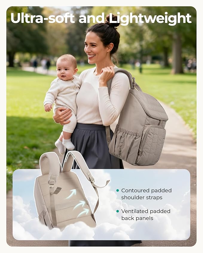 BAGSMART Diaper Bag Backpack, Large Baby Diaper Bag, Quilted Puffy Baby Bag for Mom with Quick-access Insulated Pockets, Lightweight Versatile Travel Backpack