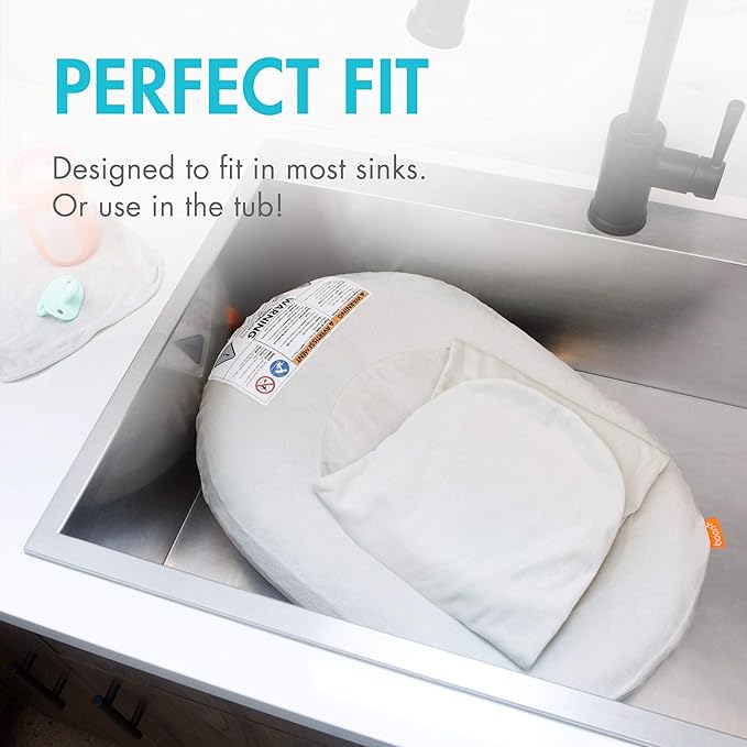 Boon Puff+ Inflatable Baby Bather - Infant Bathtub Includes Microfleece Cover, Swaddle Wings, and Storage Bag – Inflatable Baby Bathtub for Newborns and Infants