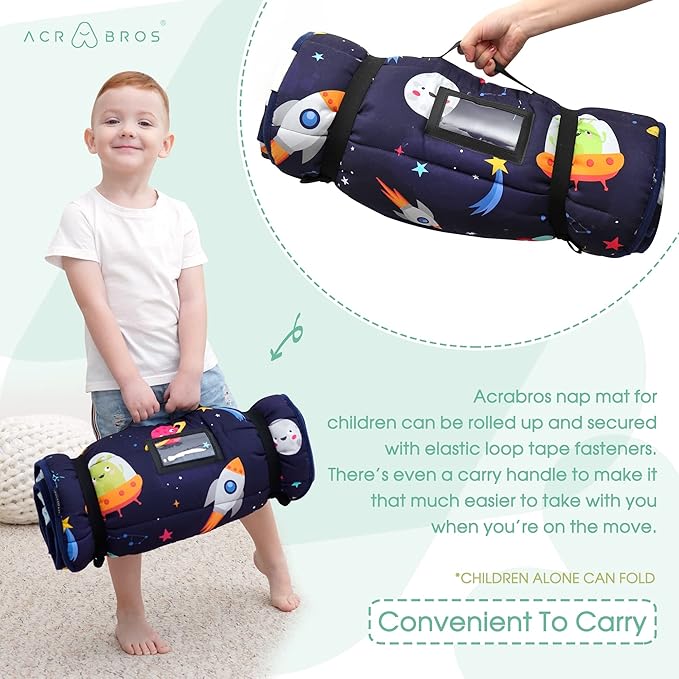 ACRABROS Toddler Nap Mat with Pillow and Blanket, Large Rolled Napping Mats,Slumber Bags for Boys Girls,Kids Sleeping Bag for Daycare, Preschool Travel