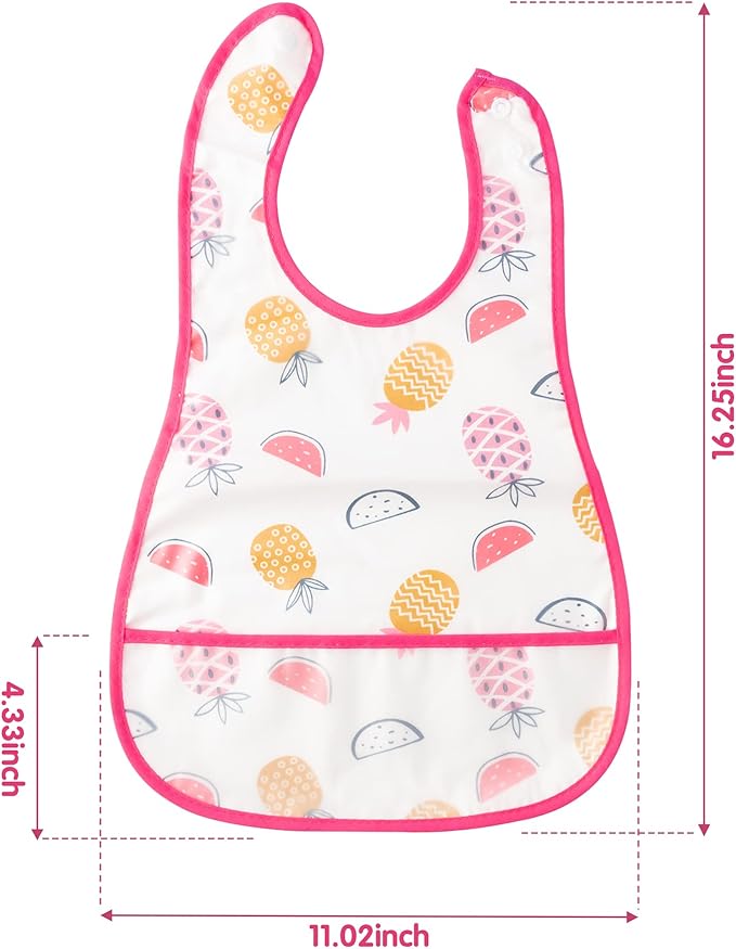 R HORSE 5Pcs Baby Bibs Set Toddler Bibs with Crumb Catcher Pocket & Snap Button Waterproof Baby Feeding Bibs for 6-24 Months