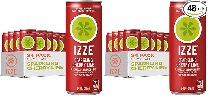 Izze Cherry Lime Straight Beverages, 8.4 FL Oz, (Pack of 48)