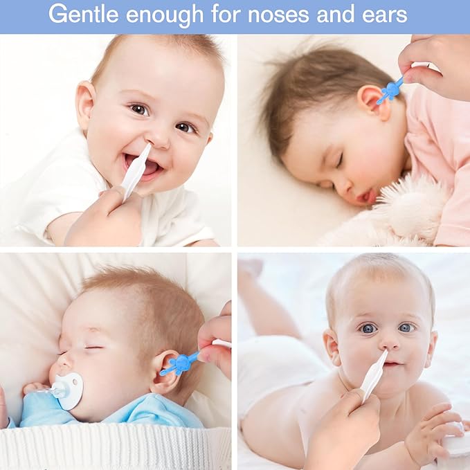 Baby Nose & Ear Cleaner Tool 3 in 1 Nose & Ear Wax Removal Tweezers Booger Picker for Sticky & Dried Boogers (Blue)