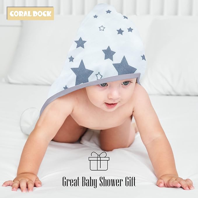 Coral Dock 3 Pack Baby Hooded Bath Towel Sets, Ultra Absorbent Polyester Towels, Neutral Grey Starry Sky, Suitable for Newborns and Toddlers