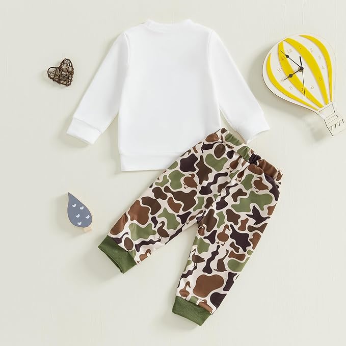 Toddler Boy Fall Winter Clothes Baby Camo Hunting Outfits Retro Pullover Sweatshirts + Camouflage Pants Set