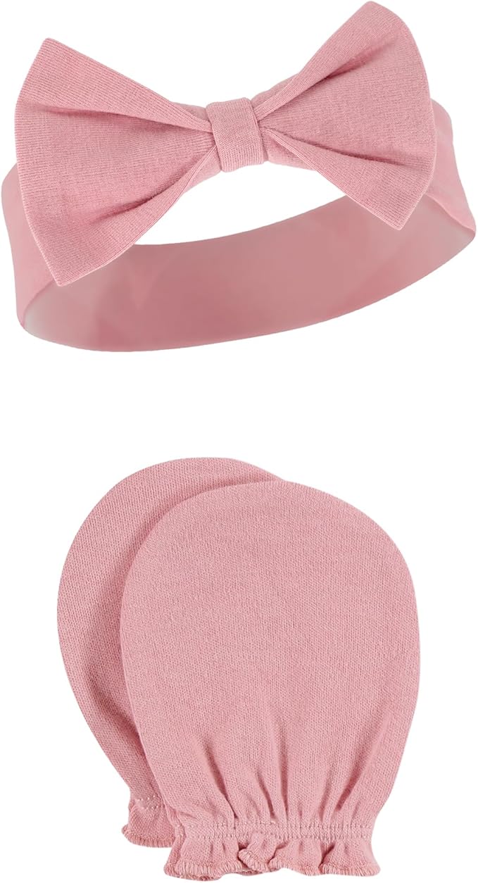Hudson Baby baby-girls Cotton Headband and Scratch Mitten Set