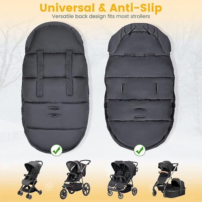 Orzbow Universal Stroller Footmuff, Winter Baby Stroller Bunting Bag, Warm Coral Fleece Stroller Sleeping Bag for Cold Weather, Waterproof & Windproof, Baby Winter Must Have, Black