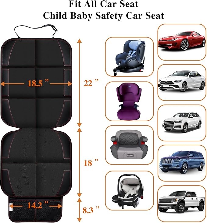 Car Seat Protector With Non-Slip Rubber Padded Backing, Waterproof Thickest Padding for Child Seats, No Imprint Under Baby Seat (Red-1pcs)