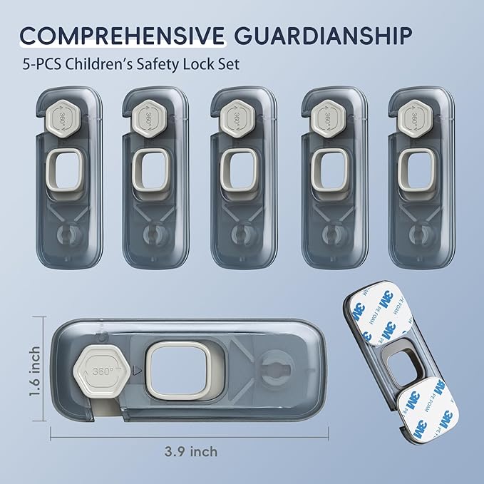 5-Pack Fridge Locks, Child Proof Refrigerator/Freezer Door Lock, Child Safety Cabinet Lock with Adhesive Pads -Freezer Latch to Keep Door Closed for Latches,Drawer,Closets,Oven (Clear-Blue)