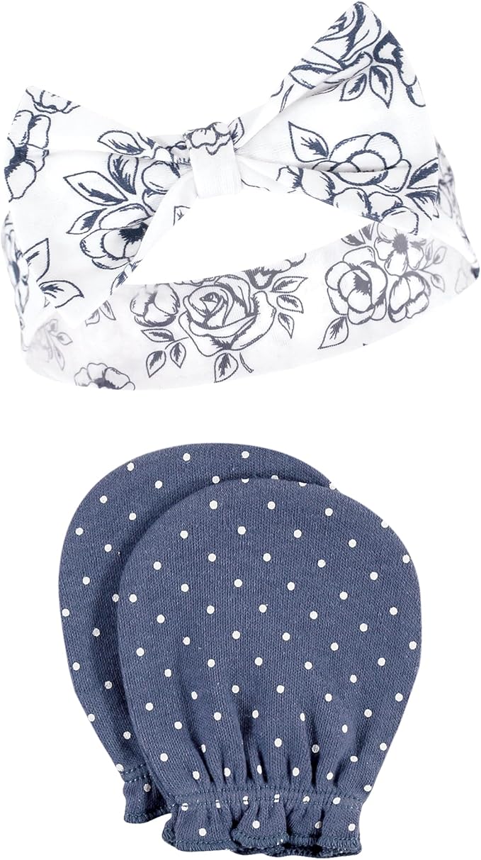 Hudson Baby baby-girls Cotton Headband and Scratch Mitten Set