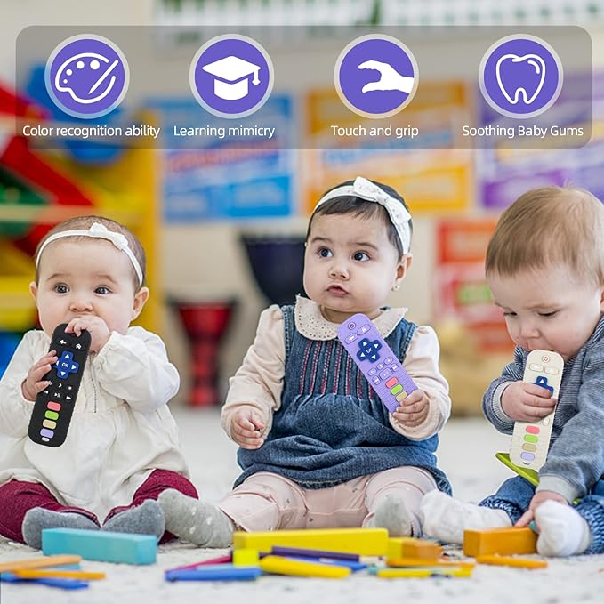 Chuya Silicone Baby Teether Chew Toy for Babies 3-24 Months, Teething Relief Baby Toys for Infants Remote Control Shape (3 Pack)