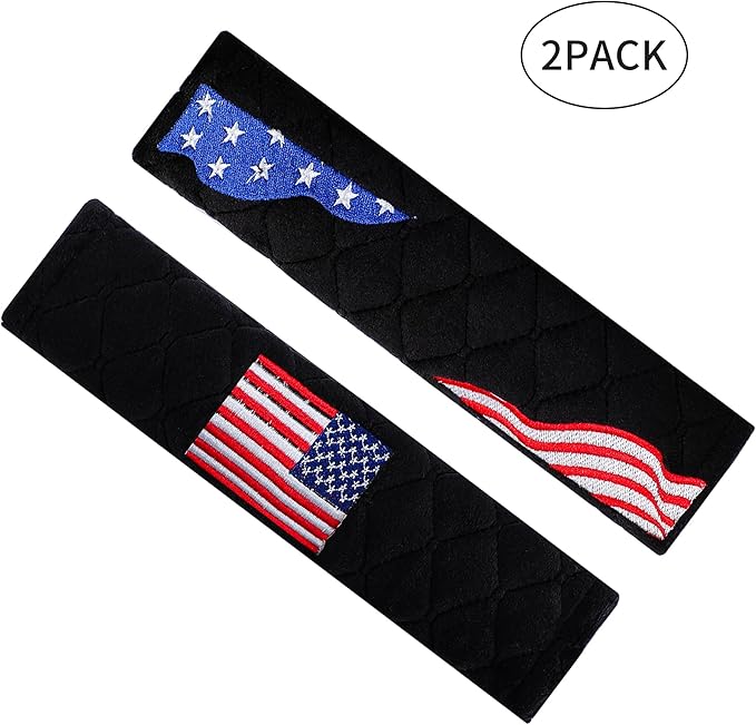 Amooca Soft Auto Seat Belt Cover Seatbelt Shoulder Pad Cushions 2 PCS for a More Comfortable Driving Universal Fit for All Cars and Backpack American Flag