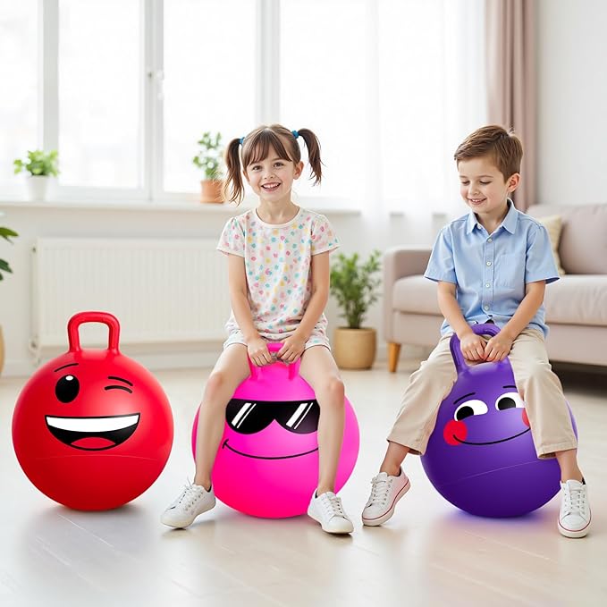Upper Rider 6 Pcs Hopper Ball for Kids 3-8, 18 Inch Bouncy Ball with Handle, Inflatable Hippity Hop Bounce Jumping Hopping Toys for Toddlers Boys Girls Gifts, Pink Blue Red Purple Green Yellow