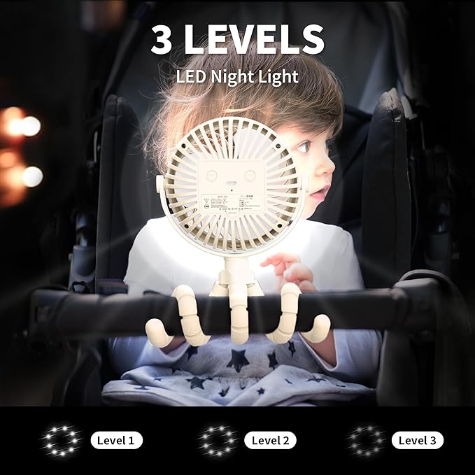 AMACOOL Battery Operated Stroller Fan, Baby Travel Essentials for Beach Disney, Newborn Boy & Girl Showers Gifts Registry Search, Rechargeable Clip On Fan for Car Seat Wagon Crib Bike Treadmill