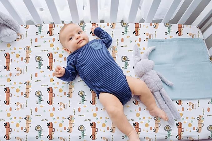 TotAha Crib Sheets for Boys, Premium Stretchy Farm Crib Sheet Fitted, Buttery Soft Truck Crib Mattress Sheets, Calming Effect, All-Season Jersey-Knit 28 X 52 X 9'' Extra Deep Pocket Halloween Pumpkin