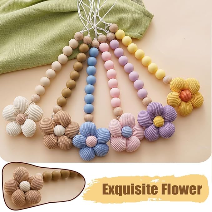 2pcs Flower Pacifier Clip, Silicone Bead Pacifier Clip for Baby Girls and Boys with Beige Brown Color Daisy Birthday Christmas Gift