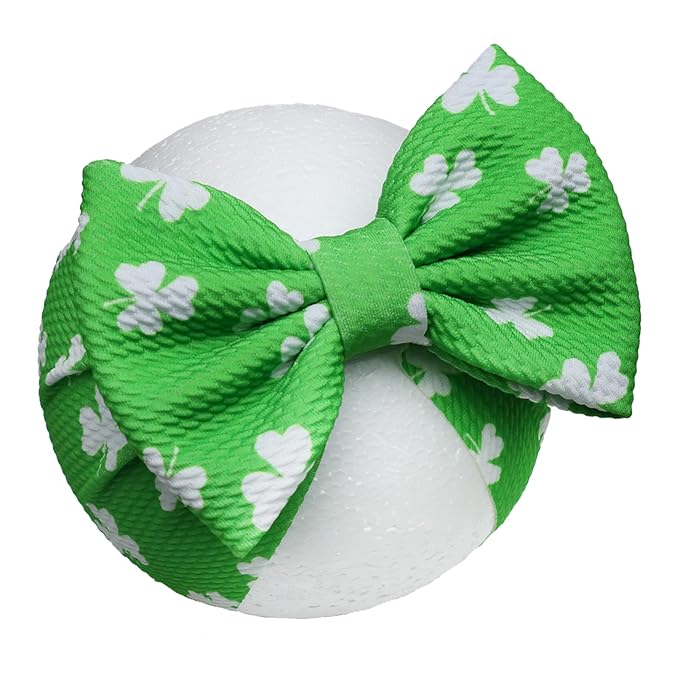 St. Patrick's Day Baby Girls Headbands, Green Clover Printed Big Bows for Baby Girls Elastic Irish Wide Hairbands for Toddlers Newborn Infant Gifts