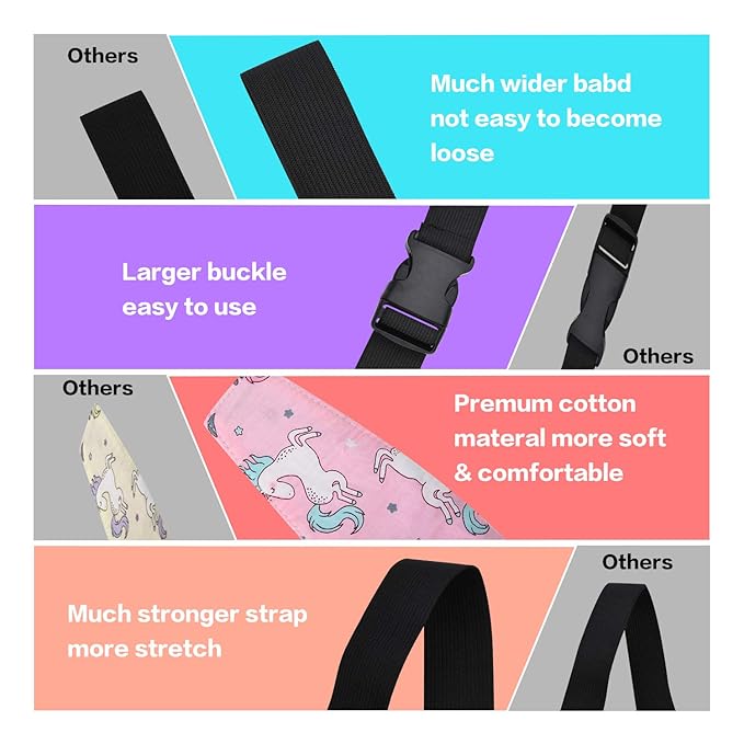 Baby Carseat Head Support,Car seat Straps Pillow Support Ban,Stroller Neck Relief Strap Headrest,Slumber Sling Sleep Positioner for Toddler Infants Child Children Kids(Pink Unicorn -2 Pack)
