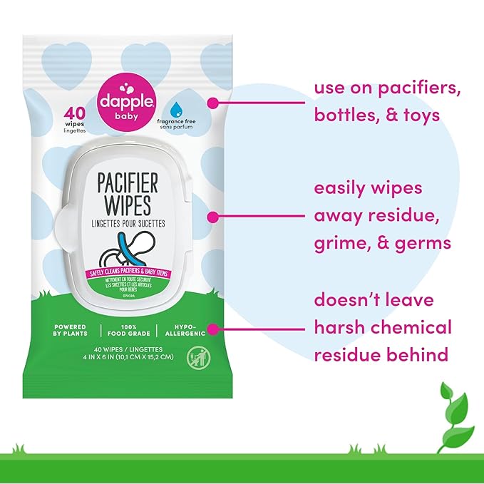 Dapple Pacifier Wipes, for Baby and Toddlers, Diaper Bag Essentials, Fragrance Free 40 Ct, Pack of 3