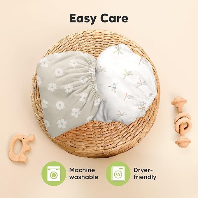 Pack and Play Sheets Fitted - 2-Pack Mini Crib Sheets for Pack N Play Mattress 38x26, Soft & Cozy, Neutral Toddler Playard Bedding, Snug Fitted Mini Baby Crib Mattress Cover Boy, Girl (Meadow)