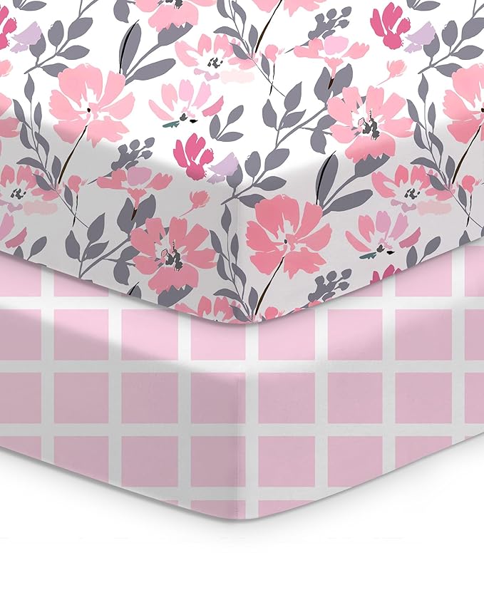 Crib Sheets 2 Pack, Fitted Crib Sheet for Standard Crib Mattress 28x52x9, Ultra Soft Jersey Knit, Breathable Stretchy Deep Pocket, Snug Fit Stays Put, Baby Crib Mattress Sheet