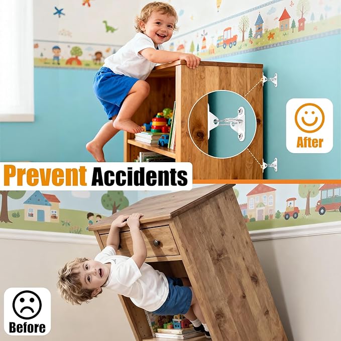 6-Pack Furniture Anchors for Baby Proofing, Anti Tip Straps Safety Kit to Prevent Dresser, Bookshelf, Cabinet from Tipping Over for Child & Pet Safety