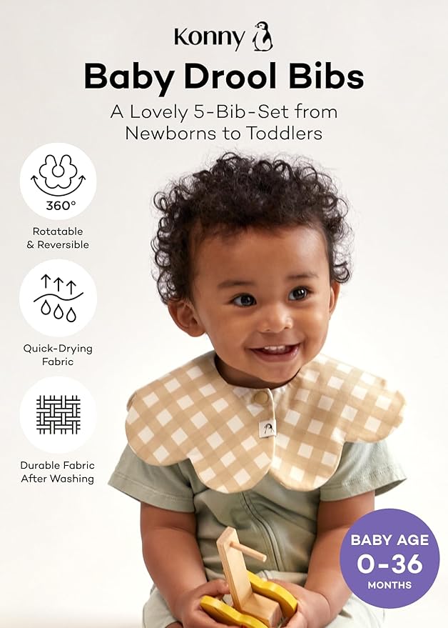 Konny Baby Bibs 3/5/7-Pack Set, 360 ° Rotate, Soft and Absorbent Bandana Drooling for Boys Girls baby Essentials