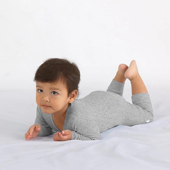 Jimonda Ribbed Rayon From Bamboo Baby Boys/Girls Sleepers, 2-Way Zipper Long Sleeve Footless Pajamas With Mittens Soft Pjs