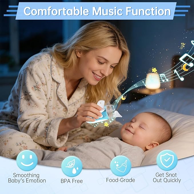 Nasal Aspirator for Baby, 2026 Upgraded Nose Cleaner with Powerful Suction, 2-in-1 Electric Nose Sucker with Large-Capacity Collector and AI Pause Function,Baby Nose Aspirator with Music-Blue