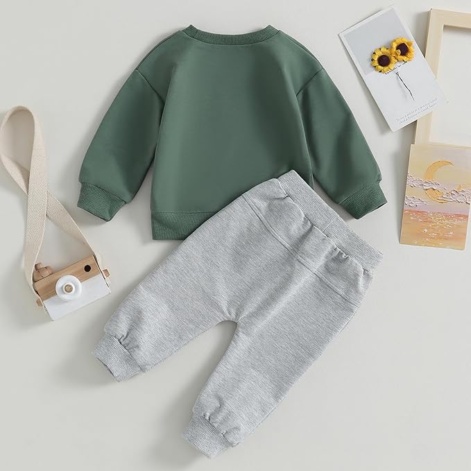 wdehow Toddler Baby Boy 2Pcs Outfits Letters Print Pullover Tops + Drawstring Pants Set Fall Winter Clothes