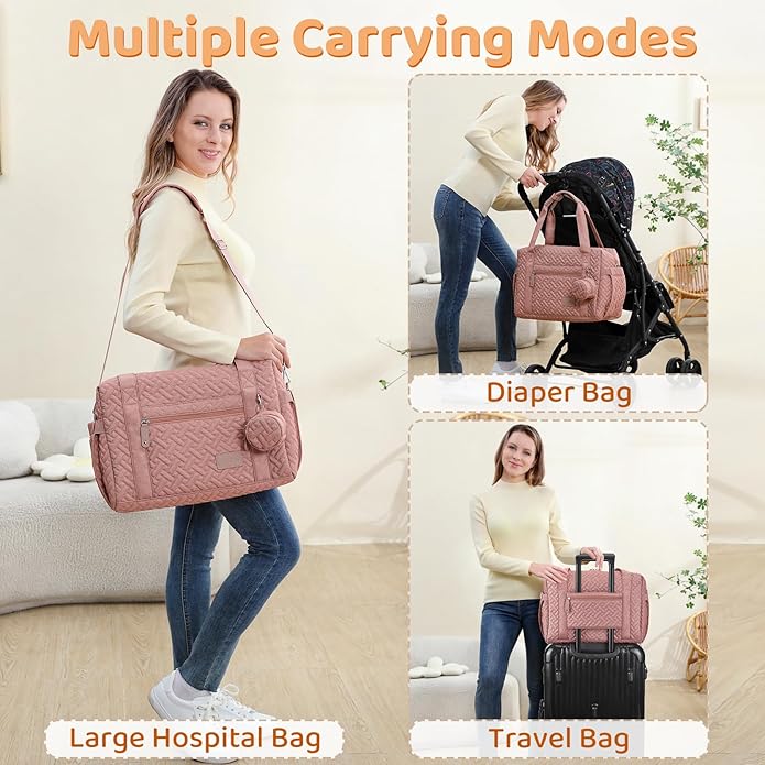 JOLLITO Diaper Bag Tote, Large Capacity Travel Diaper Bags With Changing Pad, Hospital Bag For Labor Delivery, Baby Bag