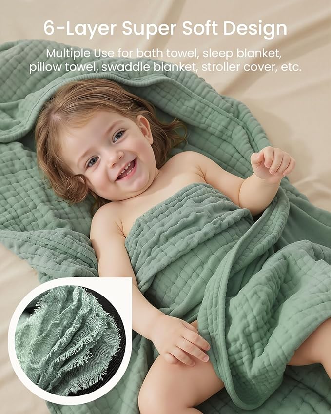 6 PCS Baby Towels and Washcloths Set, 2 PCS Baby Hooded Towels & 4 PCS Washcloths Set, Ultra Soft & Highly Absorbent Bath Bath Towel for Newborn, Infant & Toddler, Shower Gifts Essentials