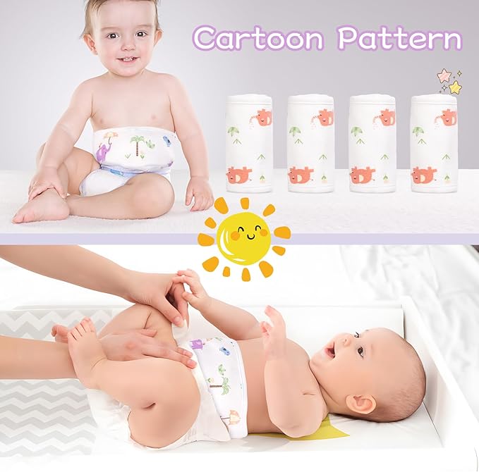 4Pcs Baby Infant Umbilical Cord Belly Bands Cartoon Cotton Soft Baby Belly Belt, Adjustable Newborn Belly Button Wrap, Baby Tummy Wrap for Protection, Baby Gifts for 0 to 12 Months(Elephant)