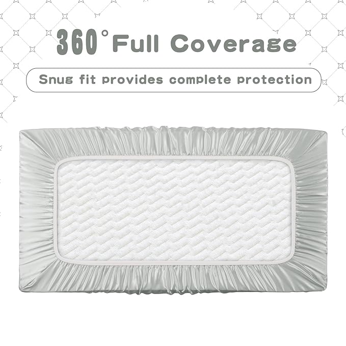 SiinvdaBZX 2 Pack Changing Pad Cover for Baby Girls Boys, Satin Silky Soft Changing Table Covers 32"x16"+5" Diaper Changing Pad Sheets, Silver & Light Blue