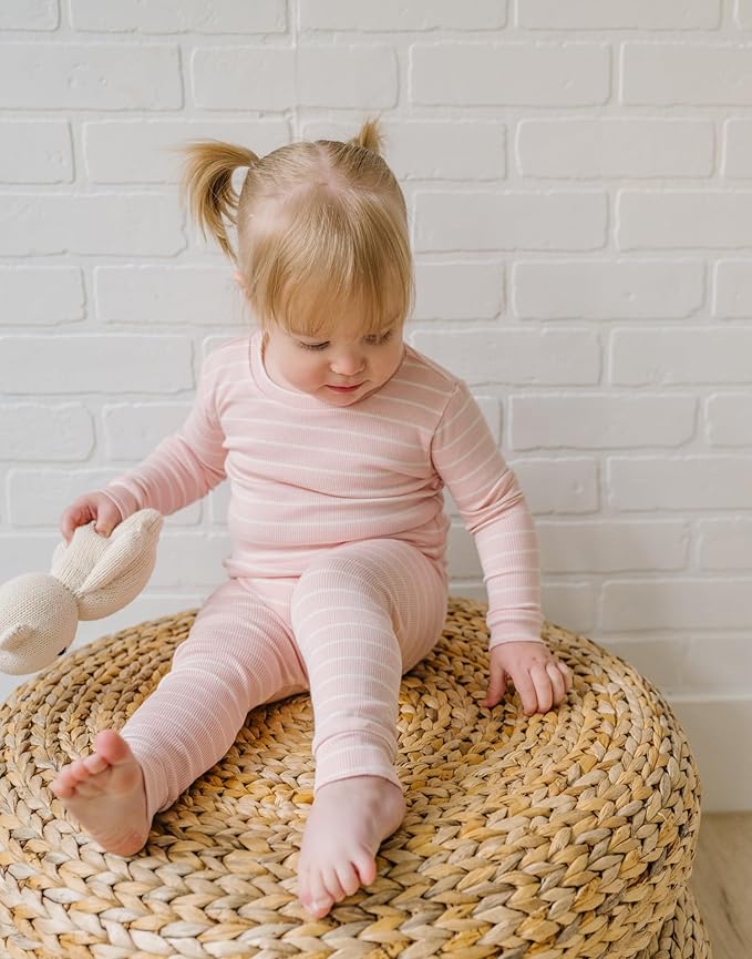 moimoln Stripe Pajamas Set 12M-8Y Ribbed Unisex Baby & Toddler, Soft Viscose, Snug-Fit, Everyday Sleepwear