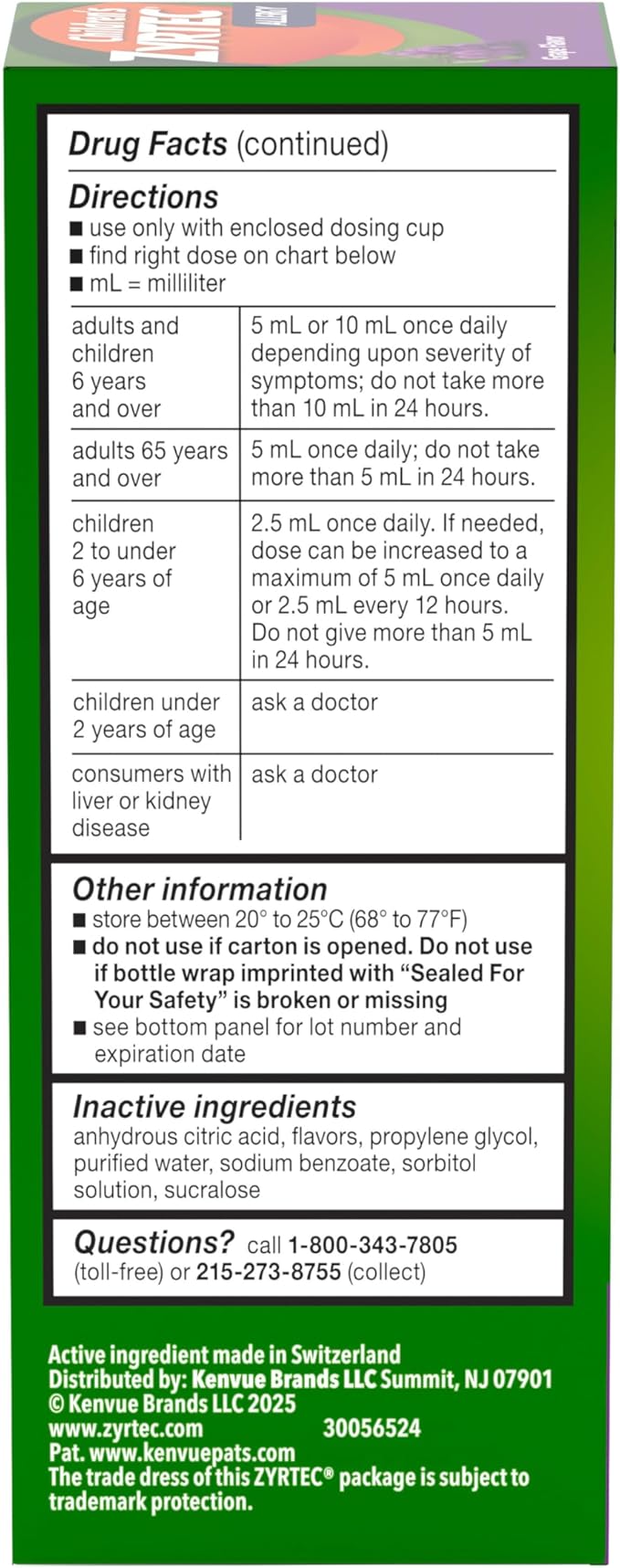 Children's Zyrtec 24 Hour Allergy Relief Syrup, 5 mg Cetirizine Hydrochloride Antihistamine, Kids Allergy Medicine for Indoor & Outdoor Allergy Relief, Dye- & Sugar-Free, Grape, 4 fl. oz