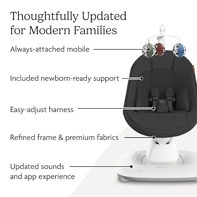UPPAbaby Mamaroo Smart Swing – Customizable Soothing Modes with MotionSync Technology – Infant Recline + Bluetooth Enabled – Included Newborn Insert – Jake (Charcoal Mélange)