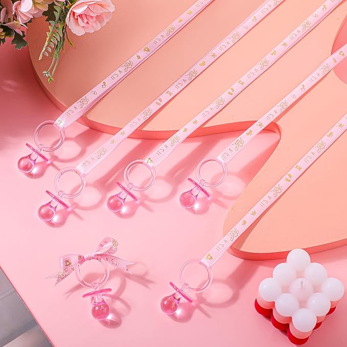 Geiserailie 36 Pcs Baby Shower Pacifiers Necklace Acrylic Pacifiers Necklace Charm Party Favors for Girls Boys Baby Shower Party Decorations Table Scatter(Pink)
