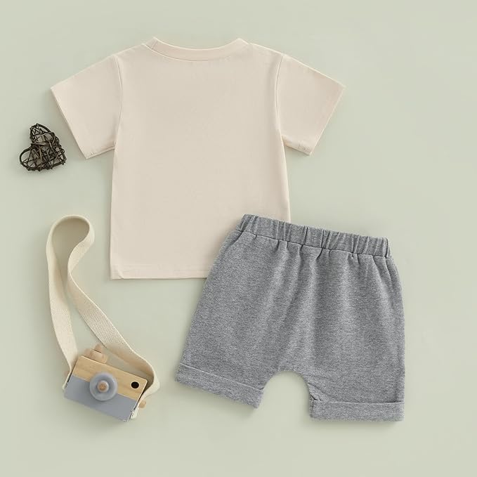 Toddler Baby Boy Clothes Summer Short Sleeve Trucks Tractors Print T-Shirt Tops Solid Color Shorts Set Casual Outfit