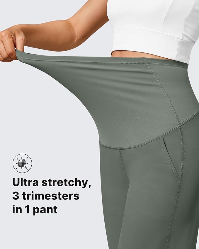 G4Free Maternity Pants Over The Belly Yoga Dress Work Pregnancy Pants Stretchy Lounge Wide Leg Trousers with Pockets