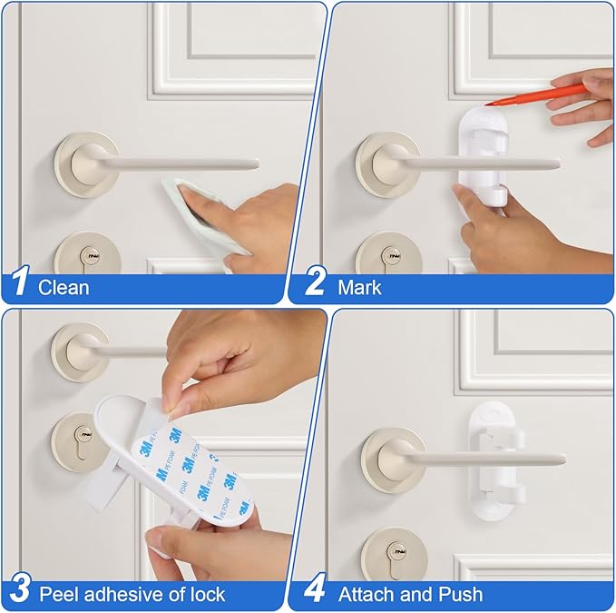 Baby Proof Door Handle Lock (2 Pack)– Double-Sided Activation, Door Lever Lock – Easy One-Hand Use, Durable ABS & 3M Adhesive