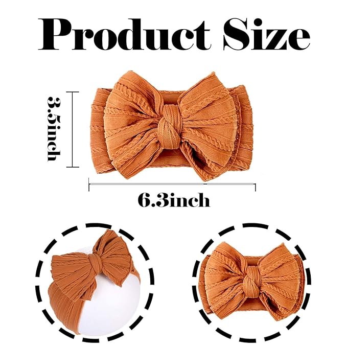 Baby Bows Headbands Soft Nylon Handmade Hair Accessories for Newborn Infant Toddler Kids (3 Mixed Brown, Large)