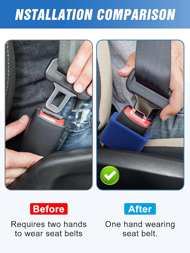 2 PCS Seat Belt Buckle Holder, Silicone Seatbelt Buckle Booster to Makes Receptacle Stand Upright for Easy Access (Blue)
