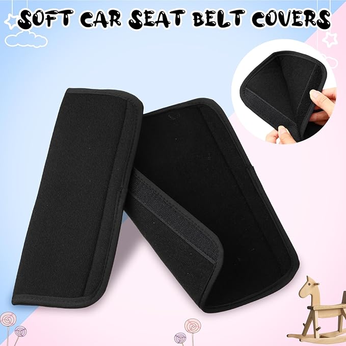 Riakrum 4 Pcs Baby Car Seat Belt Covers Soft Car Seat Straps Shoulder Pads for Kid Infant Stroller Strap Covers Safety Belt Cushion Pads for Boy and Girl(Black,10.63 x 4.33 Inch)
